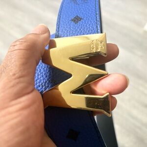 MCM Royal Blue Belt with Gold M Buckle